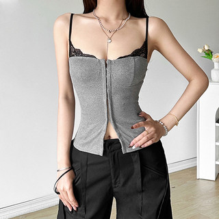Nova-Áo Croptop Hai Dây Phối Ren Gợi Cảm, Áo Hai Dây Cúp Ngực Phối Ren