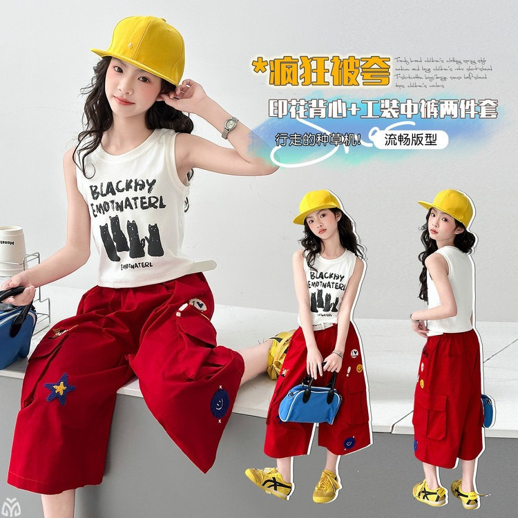 Bé Gái Retro Ngôi Sao Thêu Cotton Crop Quần Mùa Hè 2026 Phong Cách Mới Trẻ Em Nhiều Túi Giữa Quần