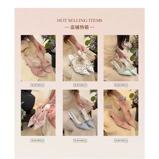 Giày cao gót bị nhòe!Pháp Glacier Bạc Mũi Nhọn Nơ Giày Cao Gót Nữ Mùa Hè Lưng Rỗng Dép