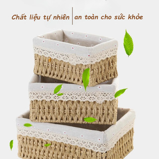 Giỏ đan Mây Lót Vải Theo Phong Cách Ins, đựng Mỹ Phẩm Và đồ ăn Nhẹ Trên Bàn, Trang Trí Nhà Cửa