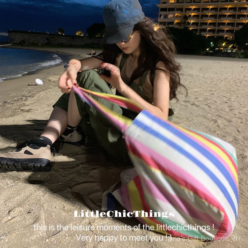 [Aria-G1] LittleChicThings Dopamine Aurora Phong Cách Sọc Cầu Vồng Dung Tích Lớn Mỏng Túi Đeo Vai Nữ
