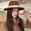 Mũ Flat Top Hat Nữ Widespread Edge Ribbon, Làm Từ Len Bầu, Phong Cách Retro Thanh Lịch