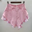 Niche Thời Trang Eo Cao Quần Ống Rộng Phong Cách Mỹ ins High Street Giả Hai Mảnh Màu Hồng Thiết Kế Quần Short Denim Nữ