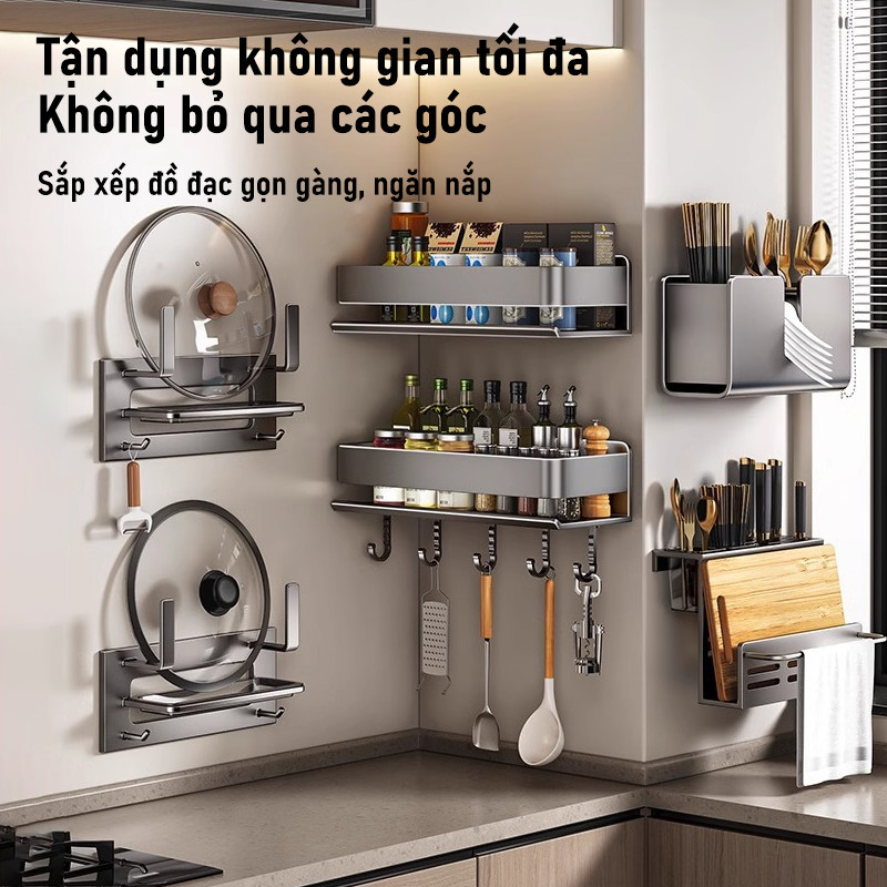 Kệ Gia Vị Nhà Bếp Đa Năng – Thép Carbon Chống Gỉ, Lắp Dán Tường Chắc Chắn, Chịu Lực Tốt, Giữ Bếp Gọn Gàng