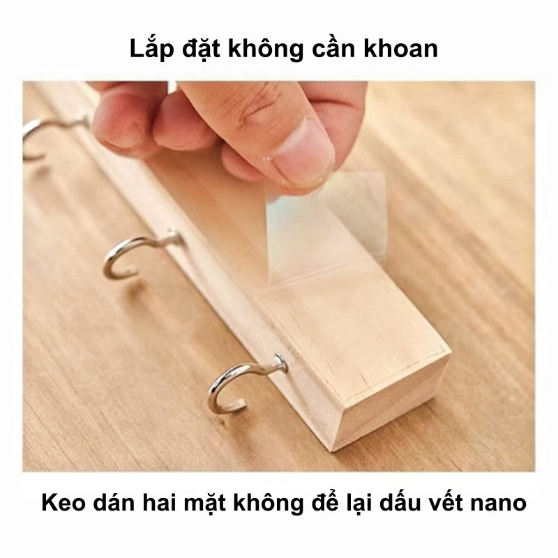 Giá treo chìa khóa gỗ tự nhiên, thiết kế sáng tạo, dán tường không cần khoan, lưu trữ gọn gàng