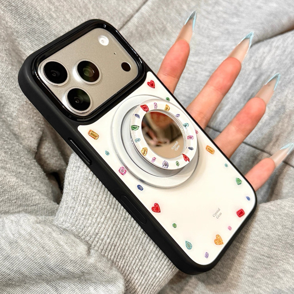 Giá đỡ gương từ tính Vỏ điện thoại Acrylic khảm kim cương cho iPhone 17 Pro Max 16 15 14 13 Vỏ bảo vệ chống sốc