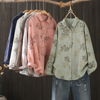 Áo sơ mi dài tay cotton mùa xuân 2026, cổ rơi xuống, kiểu dáng retro và mềm mại dành cho Mori Girl - T53235CC