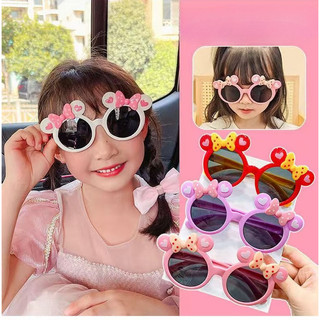 Kính râm trẻ em UV400 có nơ, kính râm gọng tròn dễ thương cho bé gái chơi ngoài trời