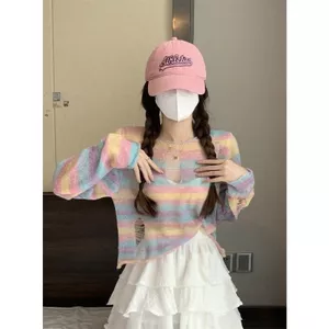 Áo Len Sọc Cầu Vồng Phiên Bản Hàn Quốc - Dáng Rộng Mỏng Hơn, Phù Hợp Thời Trang Hiện Đại