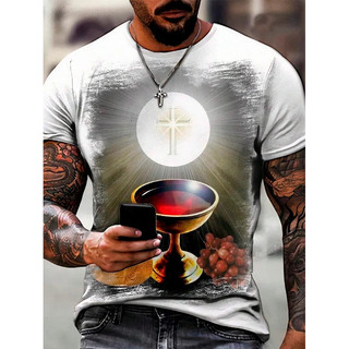 Áo thun nam Kitô giáo Chúa Giêsu Cross 3D In hình mùa hè Cổ chữ O ngắn tay Áo thun ngoại cỡ Tee Harajuku Áo Unisex Quần áo