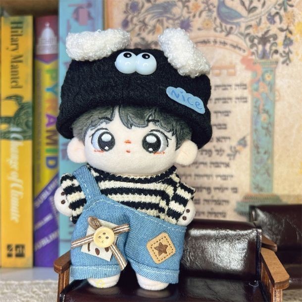 10cm Quần Áo Cho Bé cm Cotton Búp Bê Thường Cơ Thể Sọc Denim Quần Áo Con Chó Con Mũ Búp Bê Búp Bê Thay Thế 4.16
