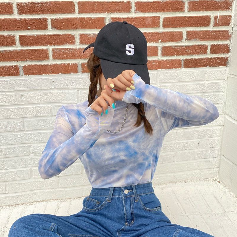 Milyfashion Slimer Look Tie-Dye Print Gạc Phiên bản Hàn Quốc Slim-fit Bên trong dài tay T