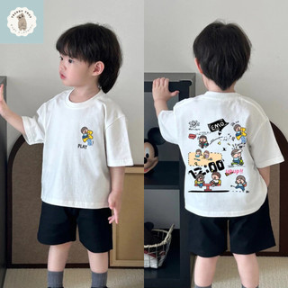(Từ 1-12 tuổi) Áo thun ngắn tay trẻ em, áo thun in hình chó hoạt hình, cổ tròn, đa năng.