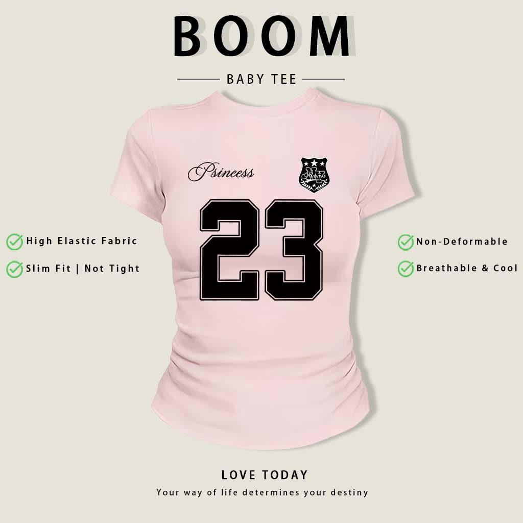 BOOM Áo Baby Tee Nữ Cotton Ôm Body-Áo Thun Ngắn Tay Y2K In Hình PhongCách Mùa Hè, Cổ Tròn Hàng Đầucách hàn quốc phongW70