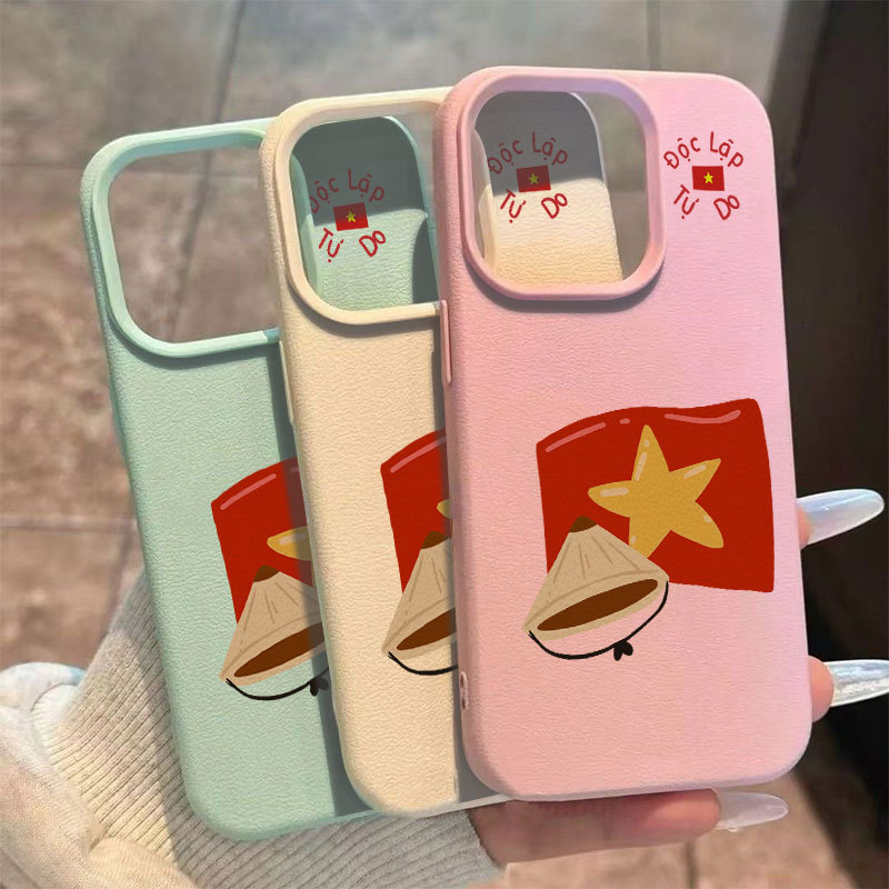 Ốp điện thoại bảo vệ máy ảnh họa tiết lá cờ nhỏ bằng da cho iPhone 7/8/Plus/X/XS/11/12/13/14/15/16/17/Pro/Max/Air
