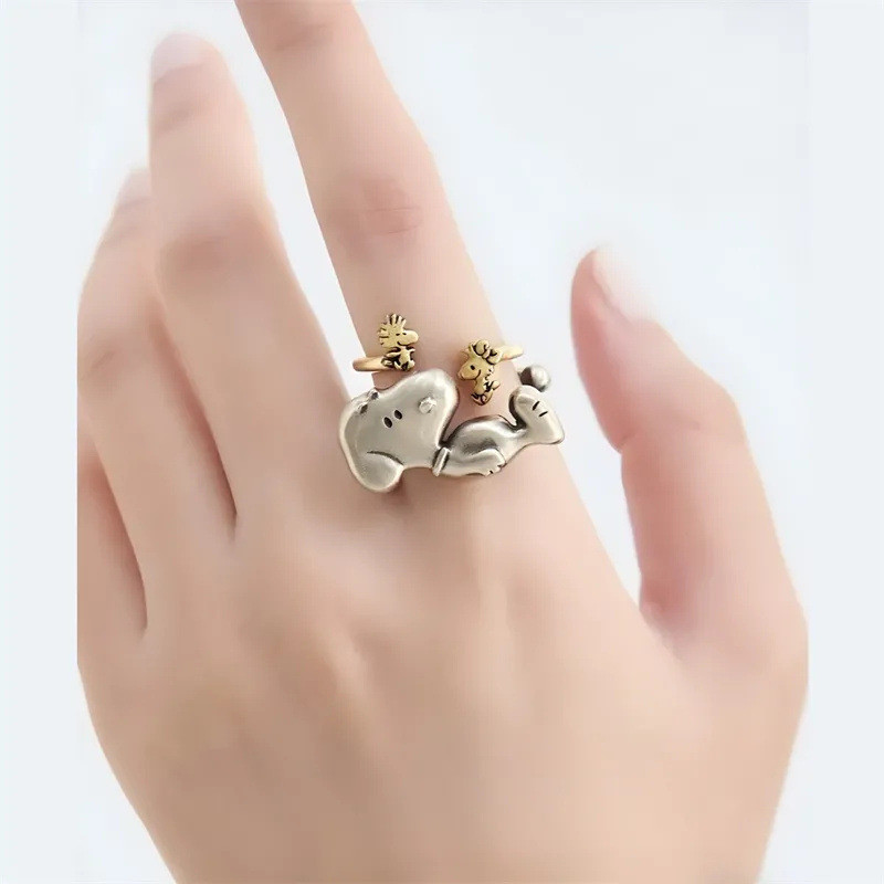 Nhẫn Snoopy & Bird Dễ Thương Phù Hợp Với Hoạt Hình Đơn Giản Giá Trị Cao Niche Thiết Kế Nhẫn Quà Tặng