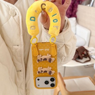Phim hoạt hình dễ thương 3D Spotted Dog Wave Point Da PU Sang trọng Wrsit Dây đeo điện thoại cho iPhone 17Promax 17Pro 12 13 14 15 16 Pro Max 11 Vỏ điện thoại di động mềm chống sốc cho nữ