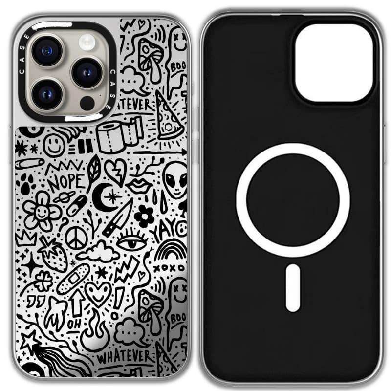CASECASE X Dù Ốp Lưng Đen & Bạc Gương Hút Từ Tính IPhone Dành Cho IPhone 17 Air 16 15 14 13 12 Pro Max Plus Ốp Lưng Cứng Có Hộp Khắc Logo