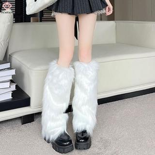 PCWFKef Trắng Giả Chân Ấm Áp Boot Cover Y2K Goth Chân Chắc Chắn Tất Punk Dài Đến Đầu Gối Thời Trang Ấm Tất Mới