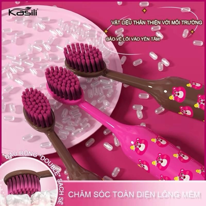 [ Bộ 2 Chiếc ] Bàn Chải Đánh Răng Gấu Dâu Dễ Thương, Lông Chải Kháng Khuẩn Mềm Mại Phù Hợp Cho Trẻ Từ 3-12 Tuổi