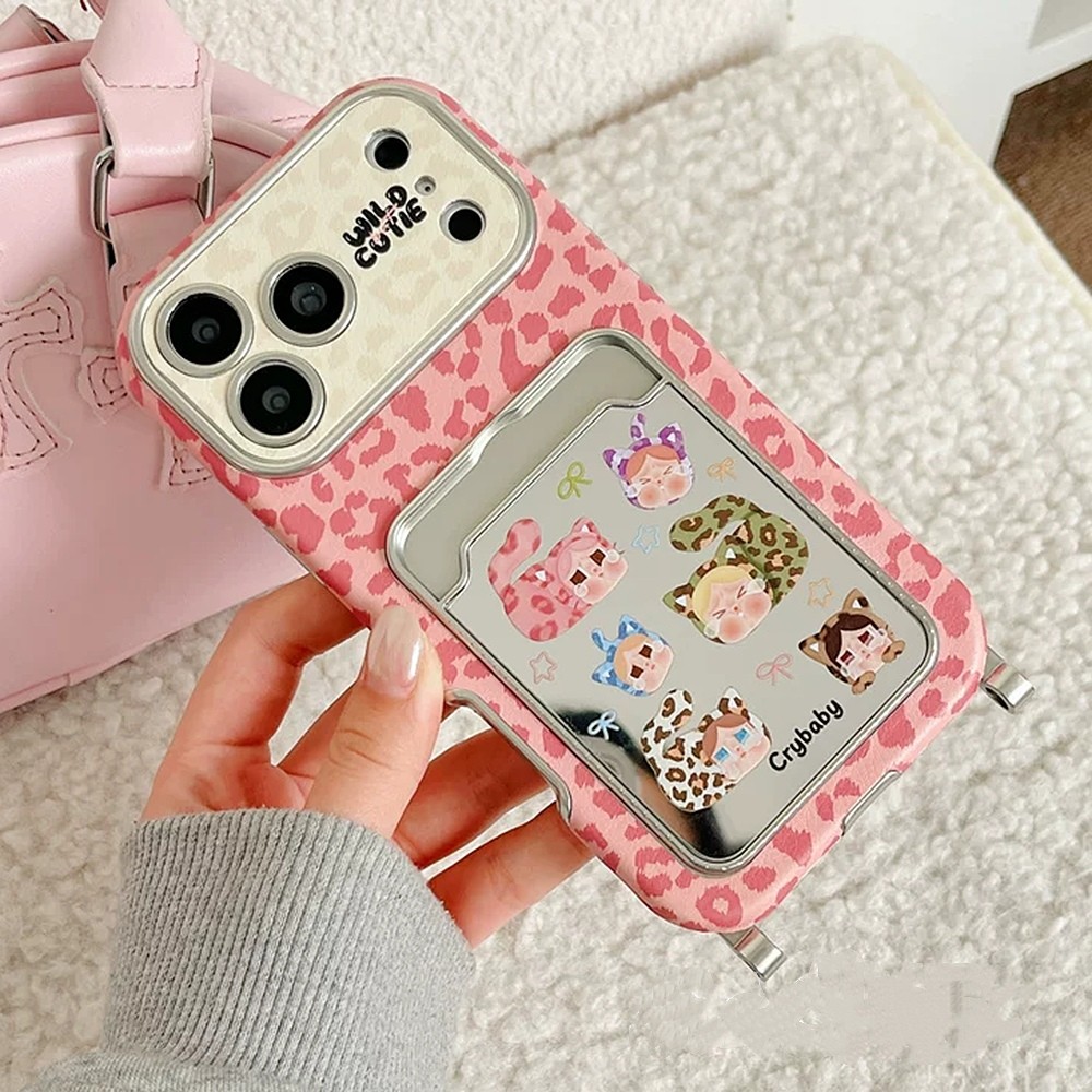 Da Báo In Hình Mèo Cô Gái Mặt Dây Chuyền Mạ Túi Đựng Thẻ Ốp Lưng Điện Thoại iPhone 17 Pro Max 16 15 14 13 Vỏ Bảo Vệ Chống Sốc