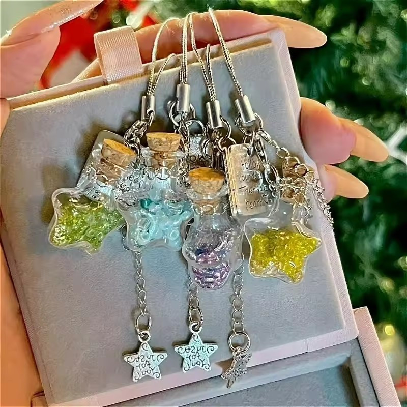 1 / 2 Chiếc Dây Xích Điện Thoại - Girl Heart Clover Star Wish Chai Móc Khóa - Túi Ba Lô Trang Trí - Ins Style, Thời Trang, Dễ Thương - Nhẹ, Di Động - Quà Tặng Móc Khóa Dây Buộc