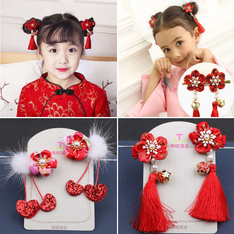 Vải Hoa Mũ Trẻ Em Nguyên Chất Handmade Trẻ Em Tua Rua Chuông Kẹp Tóc Công Chúa Phụ Kiện Tóc Phong Cách Trung Hoa Phù Hợp Với 25.12.31