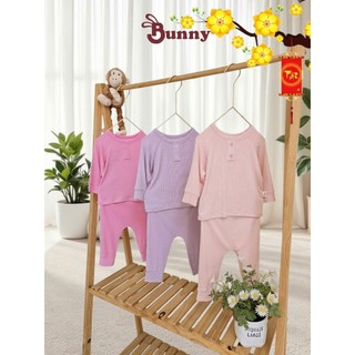 Bộ quần áo dài tay cổ trụ bé gái cao cấp Bunnybaby chất tăm Hàn mềm mịn size 3-24 tháng
