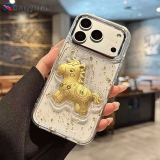 Ốp Điện Thoại Năm Mới Pony Lá Vàng Cho OPPO Reno 15 14 13 12 11 9 Pro 8 5 5K Find X9 X8 Pro X7 X3 Lite Phim Hoạt Hình Dễ Thương Vỏ Ngựa Làm Giàu Khung Kim Loại May Mắn Trong Suốt Mềm Mại
