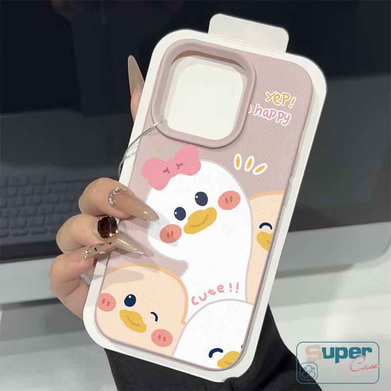 Ốp Lưng Tương Thích Cho IPhone 17 13 15 16 11 14 12 Pro Max XR 13 15 14 17 16 Pro 15 16 14 Plus X XS Max Hoạt Hình Thời Trang Vịt Dễ Thương Nơ Họa Tiết Da Da Cảm Thấy Bao