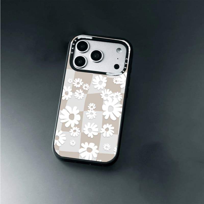 CASECASE X Vỏ hoa văn ca rô màu trắng Phiên bản vòng máy ảnh màu đen mờ cứng hút từ tính Vỏ tác động cho Apple IPhone 13 14 15 16 17 Pro Max Air Plus có hộp