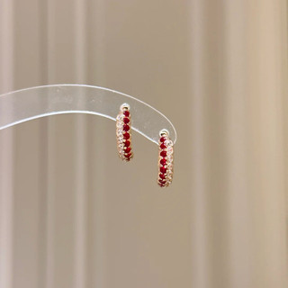 Bông tai corundum đỏ phong cách châu âu mỹ mới nhất với đá kim cương đỏ