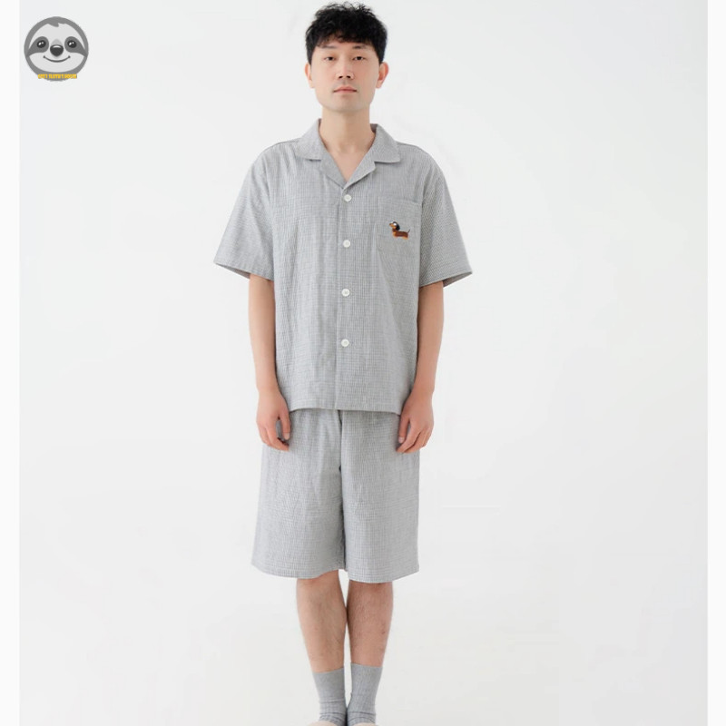 Bộ đồ ngủ sọc cotton nguyên chất hai lớp, quần short ngắn tay, mềm mại thoải mái, mặc ngoài hoặc ở nhà