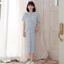 Trang phục bà bầu Váy cổ áo Polo sọc thời trang mùa hè
