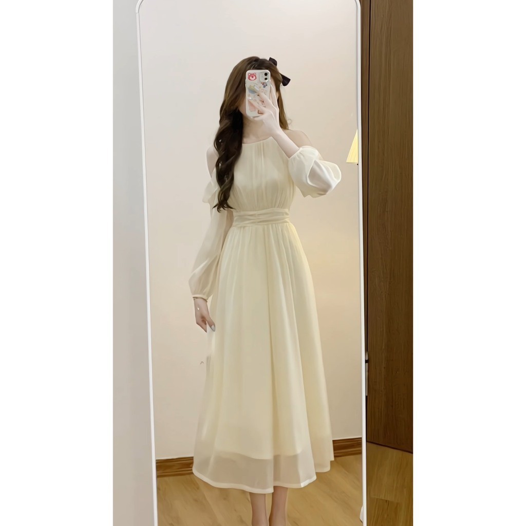 Váy tơ bèo vai dáng dài tiểu thư hottrend Linh Tây Clothing -VT003