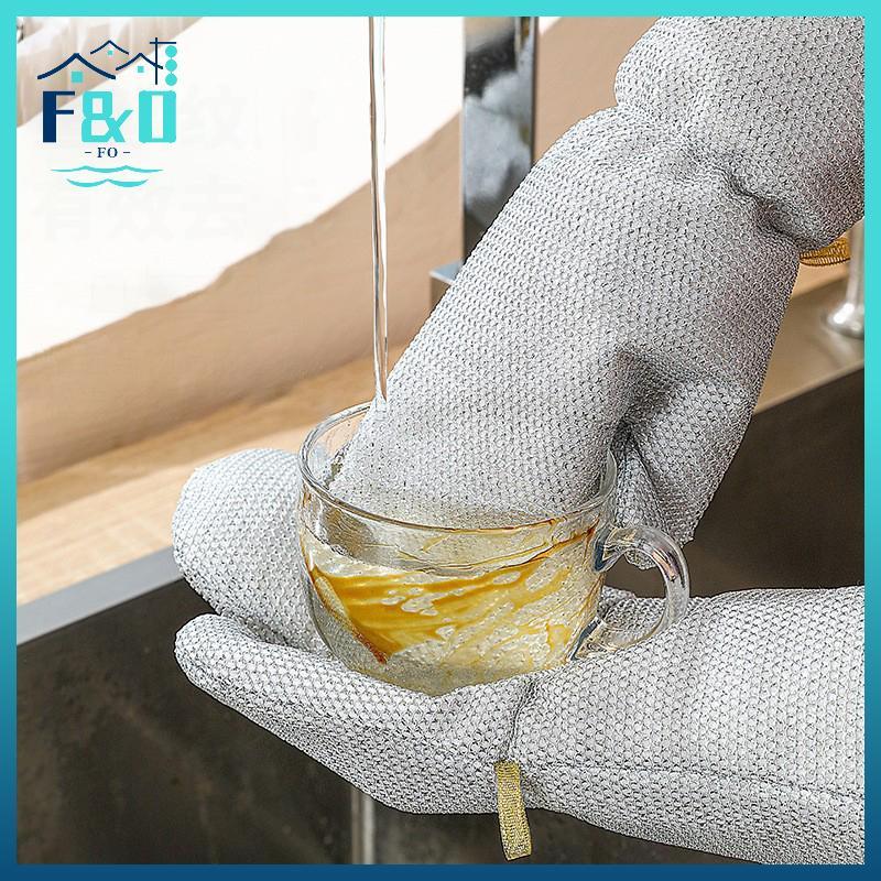 [F & O] 1 / 2 Cái Găng Tay Vệ Sinh Công Việc Nhà Dây Thép Bóng Món Ăn Găng Tay Giặt Nhà Bếp Bàn Chải Chống Thấm Nước Bát Dầu Dụng Cụ Vệ Sinh Hiện Vật {vn}