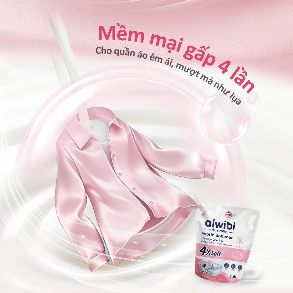 Nước Xả Vải Aiwibi Cho Quần Áo Mềm Mại, Dịu Nhẹ, Hương Hoa Hồng (1600ml)