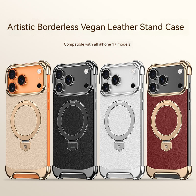 Ốp điện thoại giá đỡ từ tính không khung bằng da cao cấp, cho IPhone 17 16 15 Pro Max 17 Vỏ bảo vệ sạc không dây không khí
