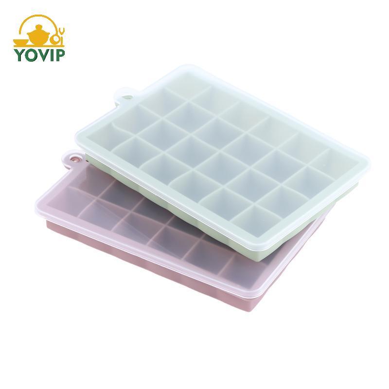 YOVIP Khay Đá Silicon 24 Lỗ Có Nắp Thực Phẩm Vuông Puree Phô Mai Thạch Tủ Đông Ổn Định Nhà Bếp Bền Nhà Tổ Chức VN