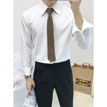 Áo Sơ Mi Nam Xuân Thu Dài Tay Phiên Bản Hàn Quốc Nam Mũi Nhọn Cổ Áo Sơ Mi Không Viền Chống Nhăn Công Sở Trang Phục Ẩn Nút Áo Sơ Mi Trắng Nam