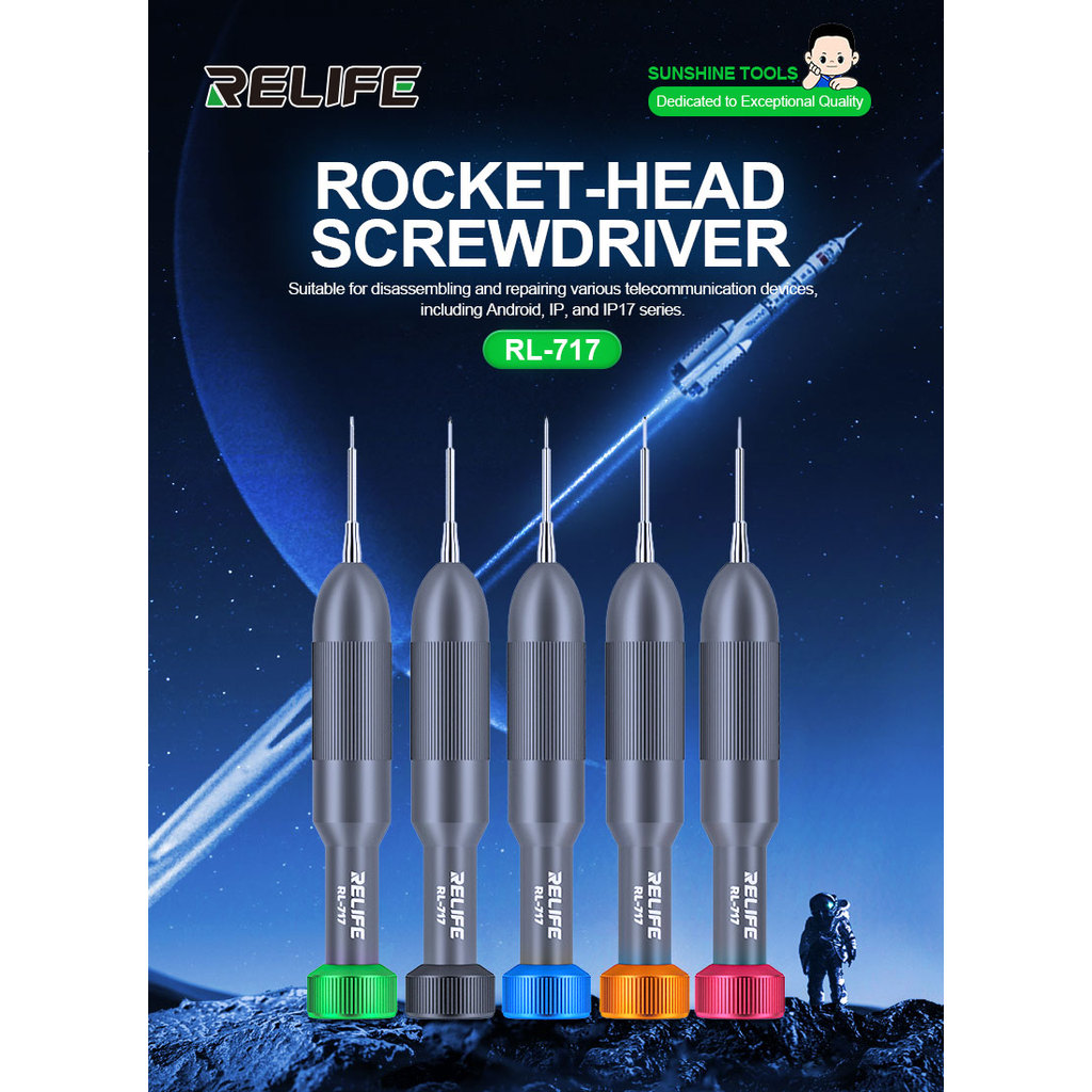 Bộ tuốc nơ vít đầu tên lửa RELLIFE RL-717 5 đầu từ tính bằng thép S2 cho iPhone 17 ProMax Bộ công cụ sửa chữa tháo gỡ Android