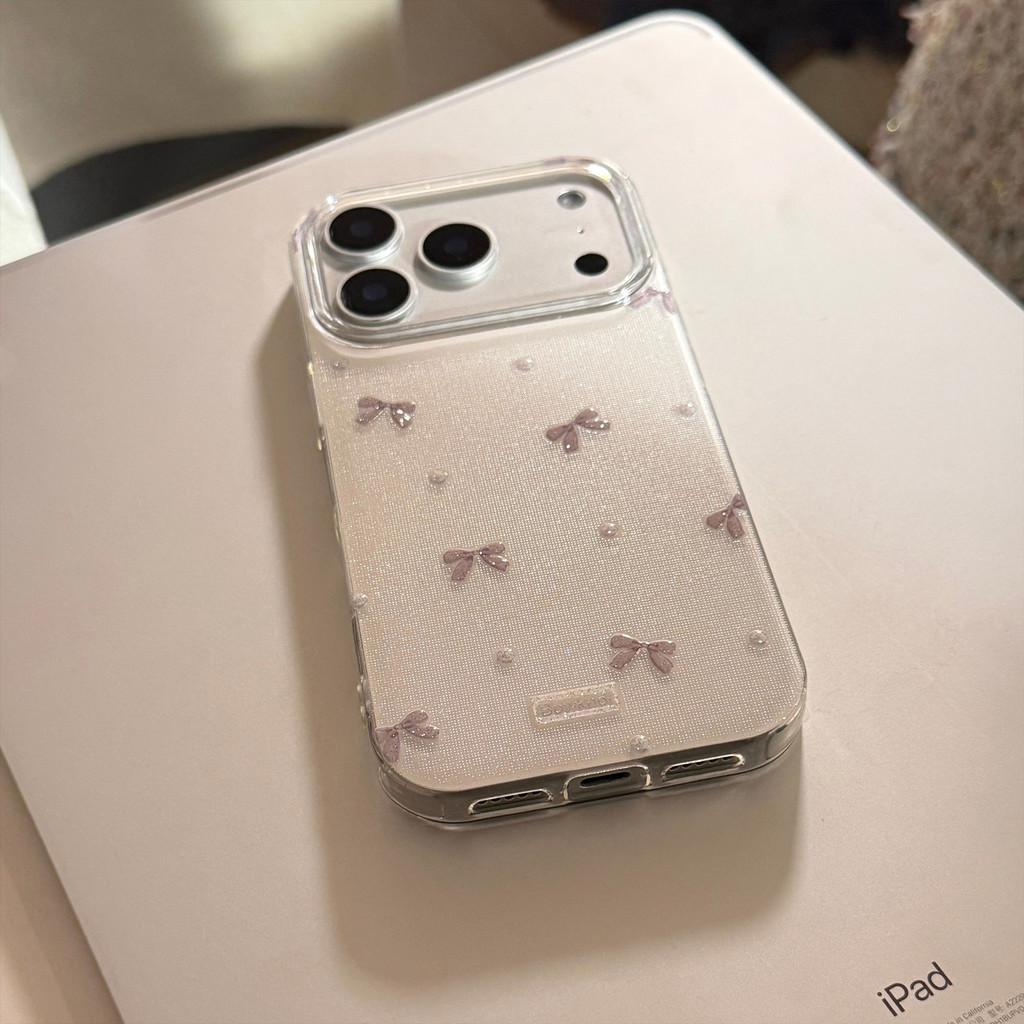 Ốp điện thoại buộc nơ màu xám cho IPhone 17 Pro Max 17 16 15 14 13 12 Vỏ bảo vệ chống sốc KNH8