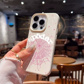 Ốp Điện Thoại Họa Tiết Da Giả Cao Cấp Màu Hồng Spider Web Thích Hợp Cho iPhone 17promax 14plus 16 15pro 13 17 14 15plus 13promax 12 16pro 11 Ốp Chống Sốc