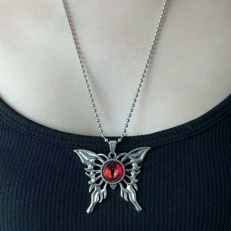 Vòng cổ mặt dây chuyền gothic mắt quỷ và bướm, làm từ thép không gỉ