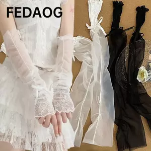 Găng Tay Lưới Không Ngón FEDAOG - Ren Nơ, Sheer Tulle, Phong Cách Gothic Chống Nắng