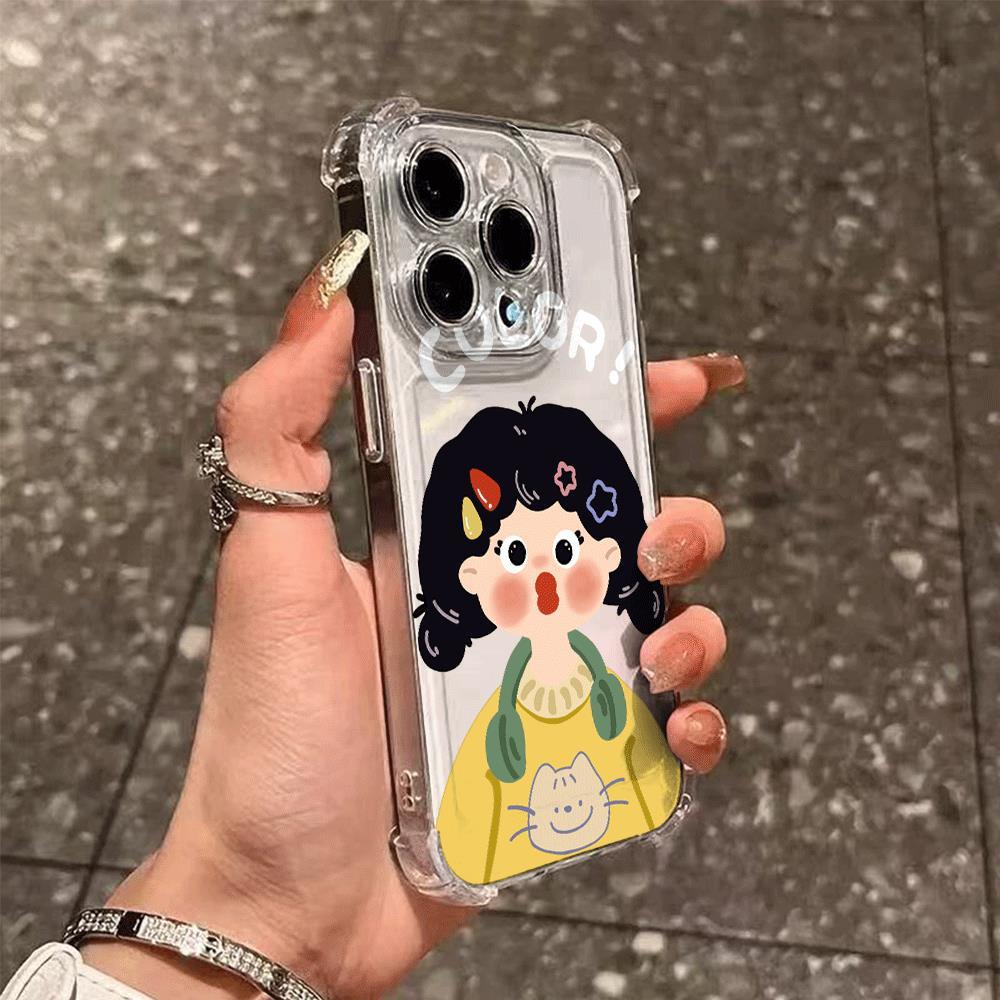 Ngọt ngào mát mẻ cô gái vẽ cho iPhone 17Air trường hợp iPhone 16/15/14 Quad chống ngã