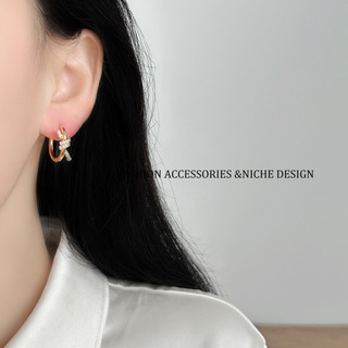 Bông Tai Thắt Nút Tròn Đính Đá Zirconia màu vàng, Phong Cách Hàn Quốc, Thiết Kế Tối Giản