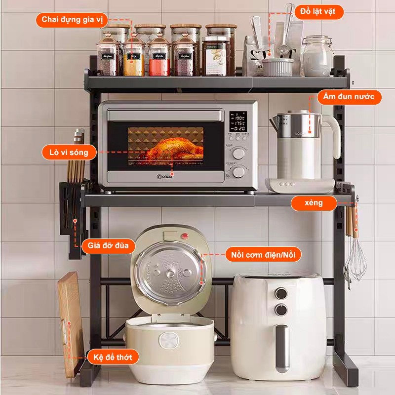 Kệ Lò Vi Sóng Có thể mở rộng Kệ đựng đồ đa năng thép cacbon Kệ để đồ nhà bếp