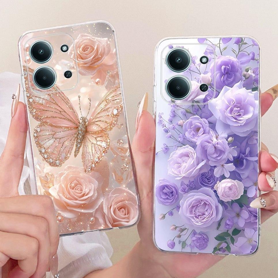 Dành Cho Xiaomi Poco C85 4G Redmi 15c 4G Ốp Điện Thoại Hoa Sang Trọng Họa Tiết Nơ Màu Hồng Vỏ Bướm Mềm Trong Suốt Chống Rơi