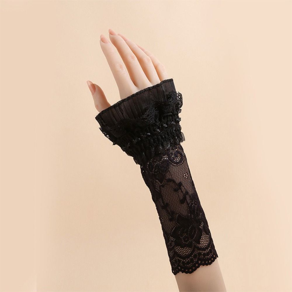 MERIGGIARE Ren Cuff, Dài Với Ruffles Tay Áo Vòng Tay, Thời Trang Thêu Trắng Đen Giả Cuff Nữ